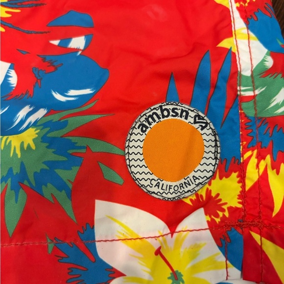 Ambsn California Hawaiian Liner Swim Trunks Sz Xl Elastic Waist Zip Pocket Logo - Picture 4 of 9